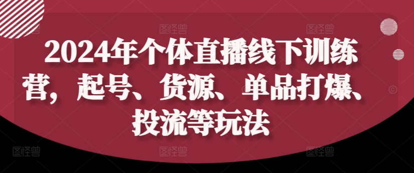 2024年个体直播训练营，起号、货源、单品打爆、投流等玩法-网创星球