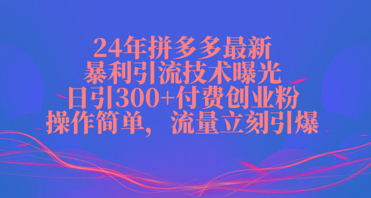 24年拼多多最新暴利引流技术曝光，日引300+付费创业粉，操作简单，流量…-网创星球