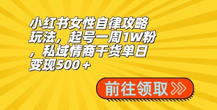 小红书女性自律攻略玩法，起号一周1W粉，私域情商干货单日变现500＋-网创星球