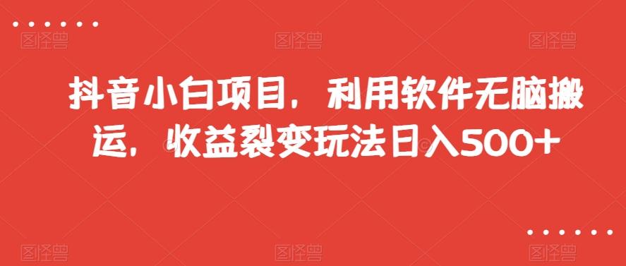抖音小白项目，利用软件无脑搬运，收益裂变玩法日入500+【揭秘】-网创星球