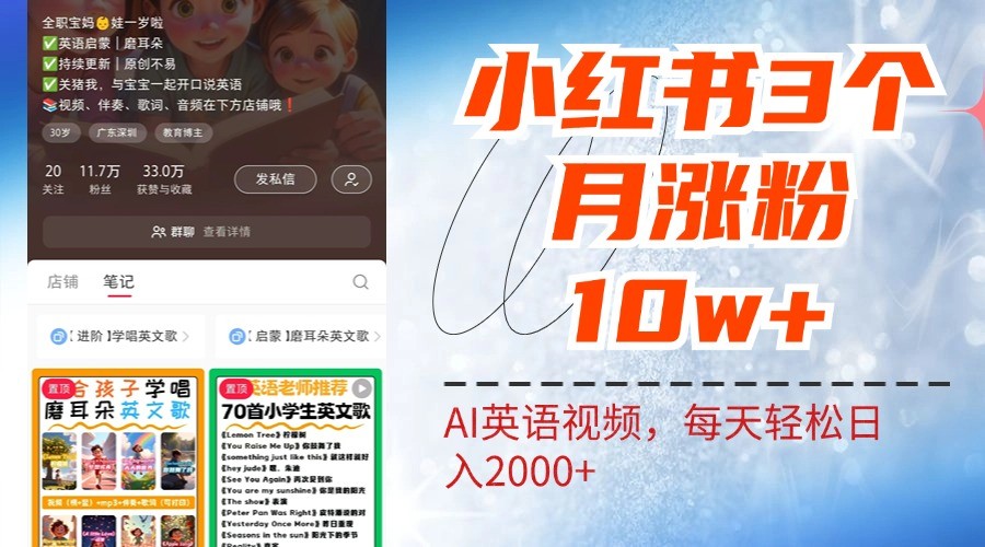 小红书三个月涨粉10W，AI英语视频0成本制作，每天轻松日入2000+-网创星球