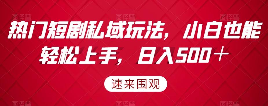 热门短剧私域玩法，小白也能轻松上手，日入500＋-网创星球