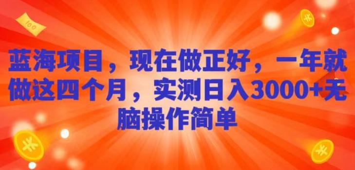 蓝海项目，现在做正好，一年就做这4个月，实测日入3000+，无脑简单操作！-网创星球
