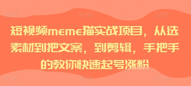 短视频meme猫实战项目，从选素材到把文案，到剪辑，手把手的教你快速起号涨粉-网创星球