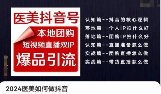 2024医美如何做抖音医美抖音号，本地团购、短视频直播双ip爆品引流，实操落地课-网创星球