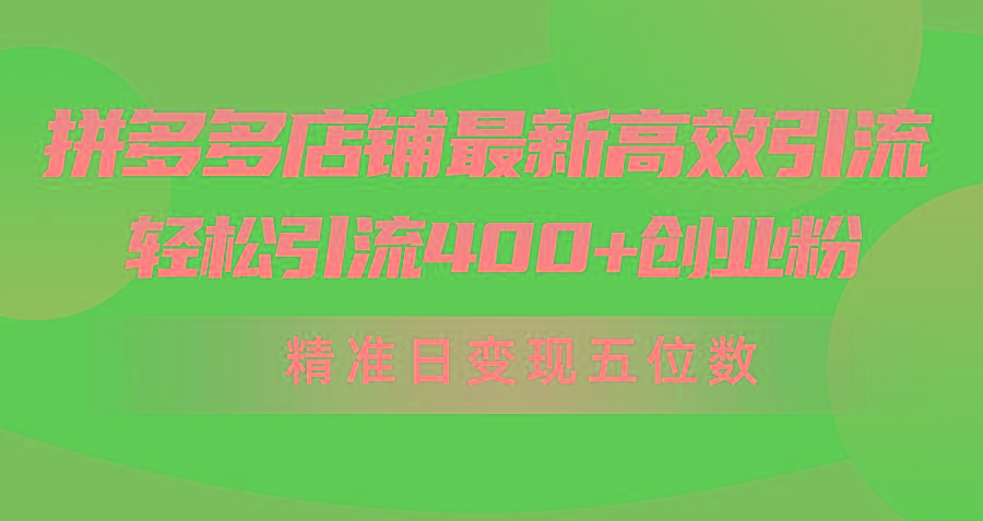 (10041期)拼多多店铺最新高效引流术，轻松引流400+创业粉，精准日变现五位数！-网创星球