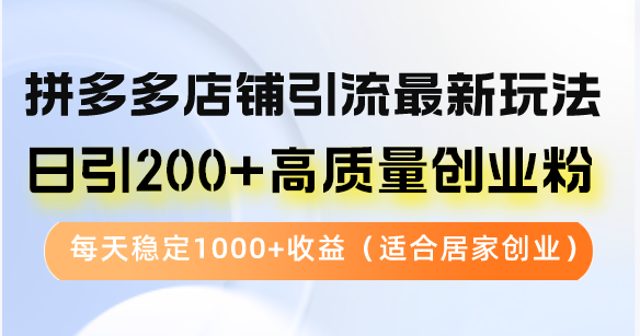 拼多多店铺引流最新玩法，日引200+高质量创业粉，每天稳定1000+收益(…-网创星球