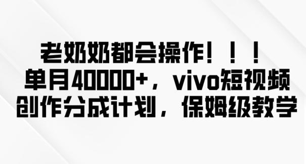 老奶奶都会操作，新平台无脑操作，单月40000+，vivo短视频创作分成计划【揭秘】-网创星球