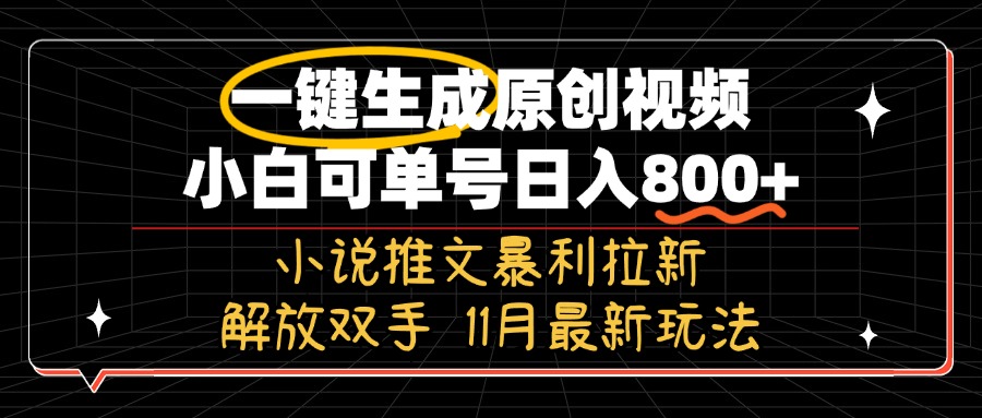 11月最新玩法小说推文暴利拉新，一键生成原创视频，小白可单号日入800+…-网创星球