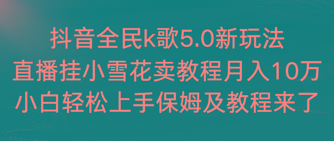 抖音全民k歌5.0新玩法，直播挂小雪花卖教程月入10万，小白轻松上手，保…-网创星球