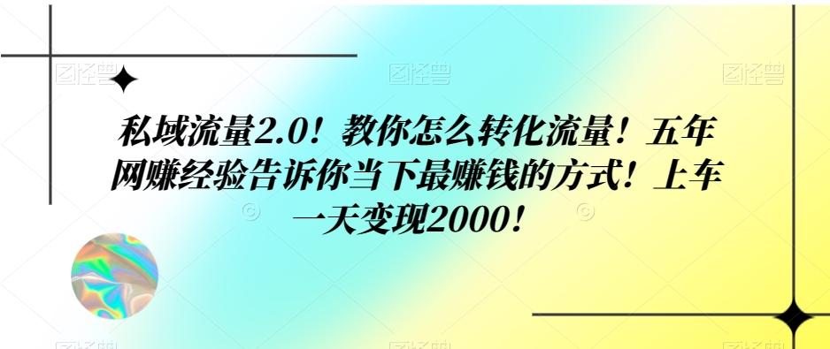 私域流量2.0！教你怎么转化流量！五年网赚经验告诉你当下最赚钱的方式！上车一天变现2000！-网创星球