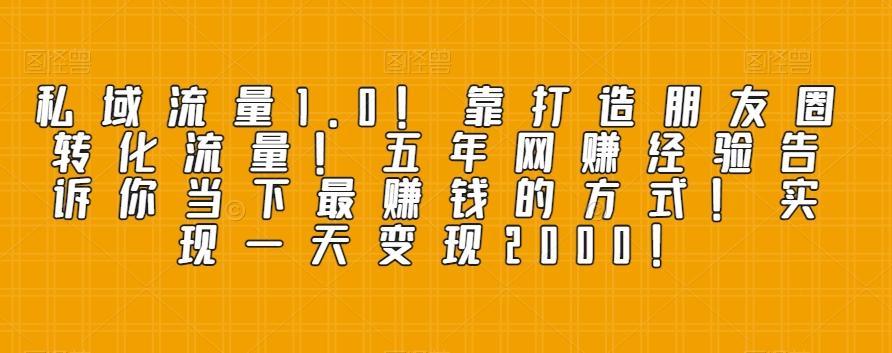 私域流量1.0！靠打造朋友圈转化流量！五年网赚经验告诉你当下最赚钱的方式！实现一天变现2000！-网创星球