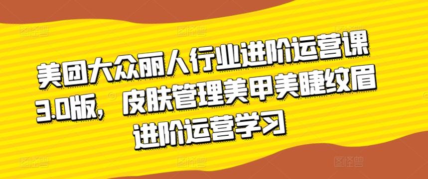 美团大众丽人行业进阶运营课3.0版，皮肤管理美甲美睫纹眉进阶运营学习-网创星球