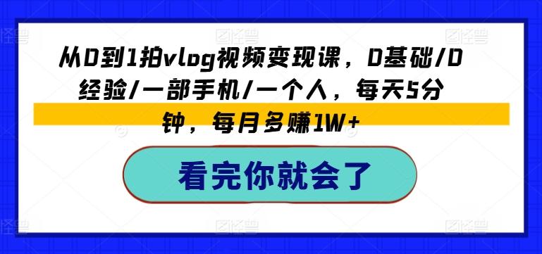 从0到1拍vlog视频变现课，0基础/0经验/一部手机/一个人，每天5分钟，每月多赚1W+-网创星球