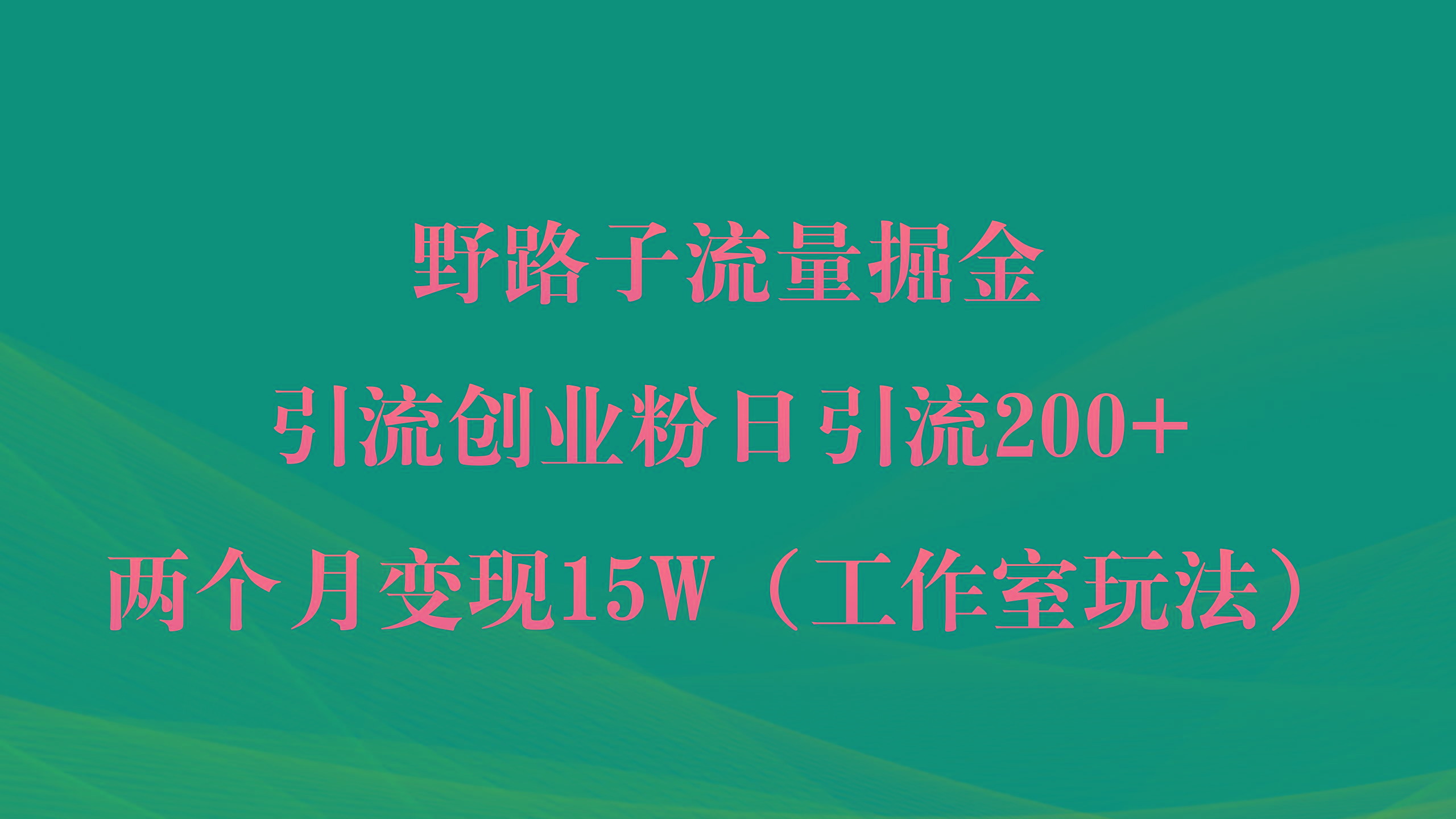 (9513期)野路子流量掘金，引流创业粉日引流200+，两个月变现15W(工作室玩法))-网创星球