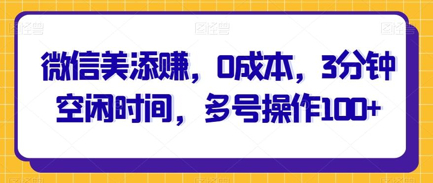 微信美添赚，0成本，3分钟空闲时间，多号操作100+-网创星球