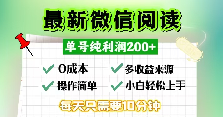 微信阅读最新玩法，每天十分钟，单号一天200+，简单0零成本，当日提现-网创星球