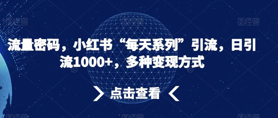 流量密码，小红书“每天系列”引流，日引流1000+，多种变现方式【揭秘】-网创星球