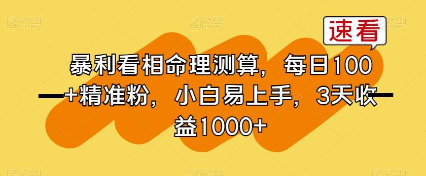 暴利看相命理测算，每日100+精准粉，小白易上手，3天收益1000+【揭秘】-网创星球