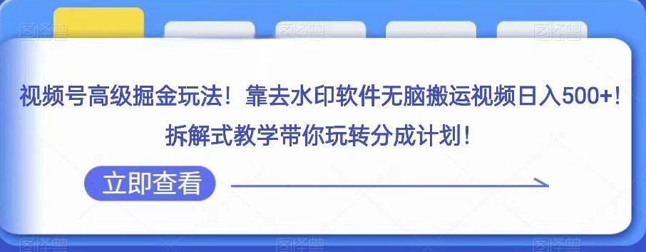 视频号高级掘金玩法，靠去水印软件无脑搬运视频日入500+，拆解式教学带你玩转分成计划【揭秘】-网创星球