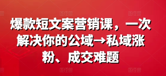 爆款短文案营销课，一次解决你的公域→私域涨粉、成交难题-网创星球