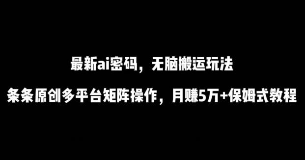 最新ai流量密码，傻瓜式搬运玩法，条条原创，多平台矩阵操作，月赚5万+保姆式教程【揭秘】-网创星球