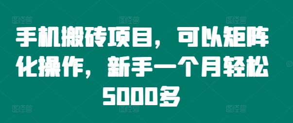 手机搬砖项目，可以矩阵化操作，新手一个月轻松5000多-网创星球