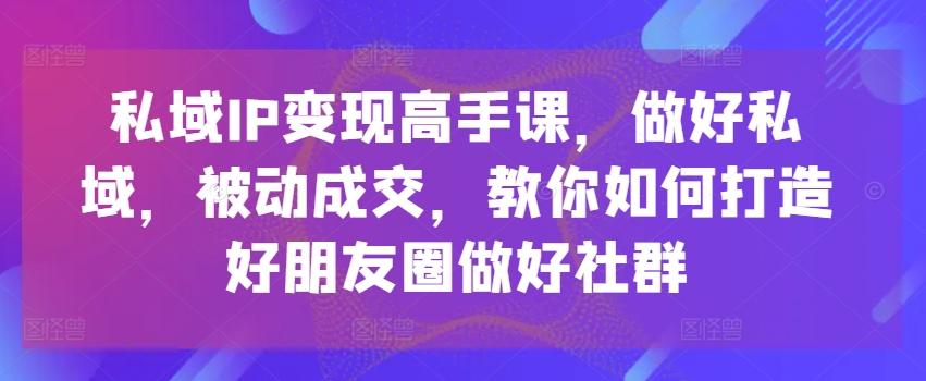 私域IP变现高手课，做好私域，被动成交，教你如何打造好朋友圈做好社群-网创星球