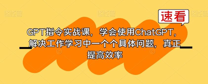 GPT指令实战课，学会使用ChatGPT，解决工作学习中一个个具体问题，真正提高效率-网创星球