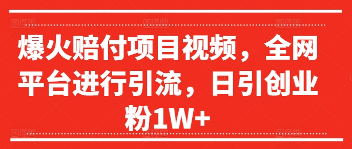 爆火赔付项目视频，全网平台进行引流，日引创业粉1W+【揭秘】-网创星球