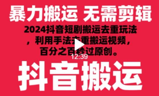 2024最新抖音搬运技术，抖音短剧视频去重，手法搬运，利用工具去重，达到秒过原创的效果【揭秘】-网创星球