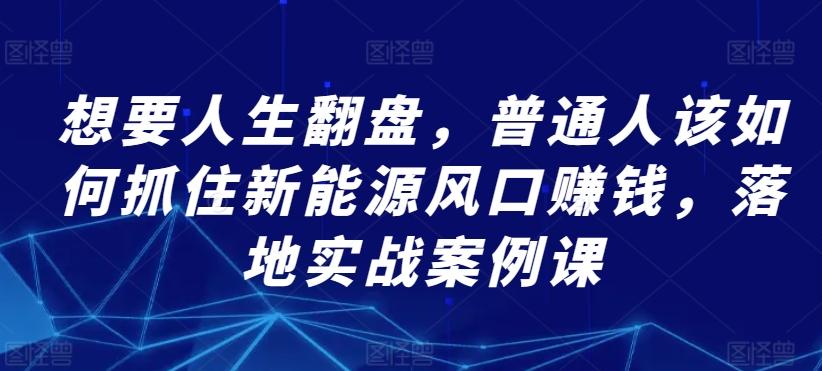 想要人生翻盘，普通人该如何抓住新能源风口赚钱，落地实战案例课-网创星球