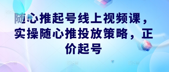 随心推起号线上视频课，实操随心推投放策略，正价起号-网创星球