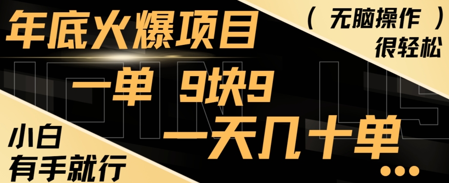 年底火爆项目，一单9.9，一天几十单，只需一部手机，傻瓜式操作，小白有手就行-网创星球