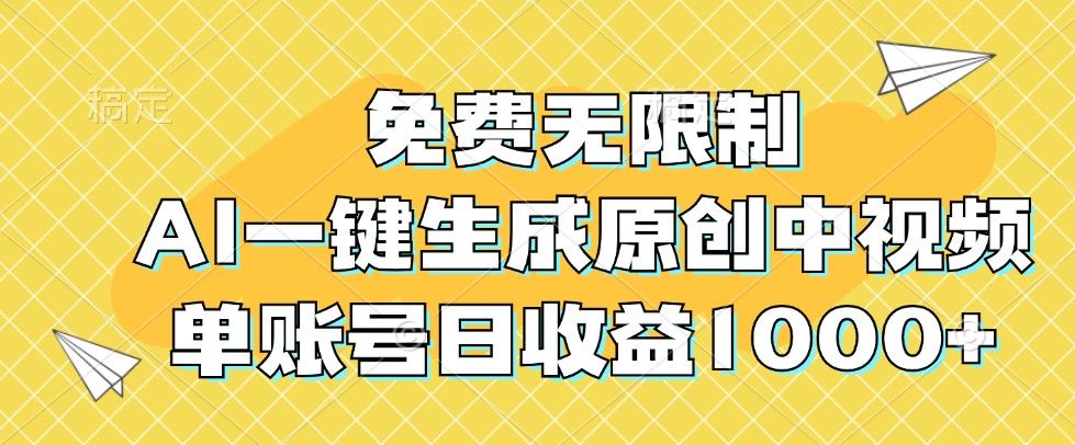 免费无限制，AI一键生成原创中视频，单账号日收益1000+-网创星球
