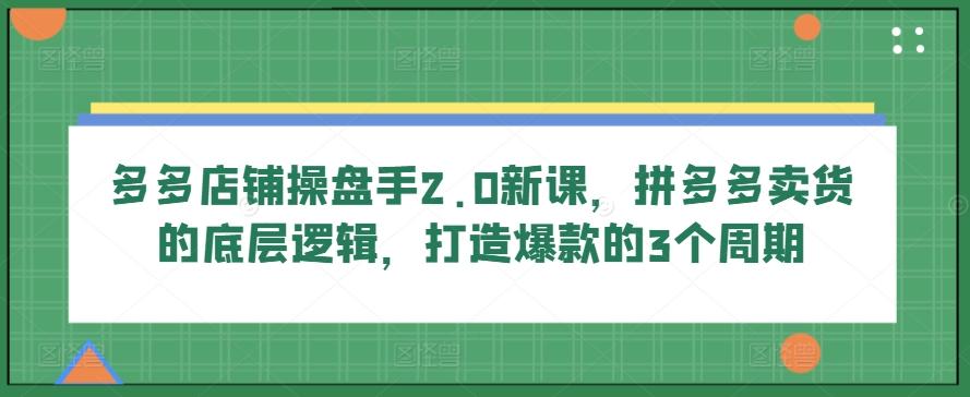多多店铺操盘手2.0新课，拼多多卖货的底层逻辑，打造爆款的3个周期-网创星球