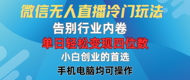 微信无人直播冷门玩法，告别行业内卷，单日轻松变现四位数，小白的创业首选【揭秘】-网创星球