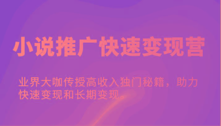 小说推广快速变现营-业界大咖传授高收入独门秘籍，助力快速变现和长期变现。-网创星球