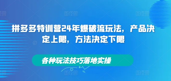 拼多多特训营24年爆破流玩法，产品决定上限，方法决定下限，各种玩法技巧落地实操-网创星球