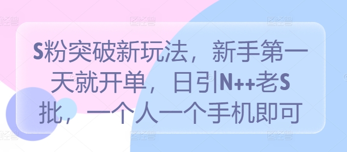 S粉突破新玩法，新手第一天就开单，日引N++老S批，一个人一个手机即可【揭秘】-网创星球