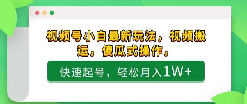 视频号小白最新玩法，视频搬运，傻瓜式操作，快速起号，轻松月入1W+-网创星球