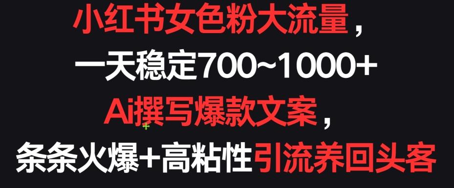 小红书女色粉大流量，一天稳定700~1000+  Ai撰写爆款文案，条条火爆+高粘性引流养回头客【揭秘】-网创星球