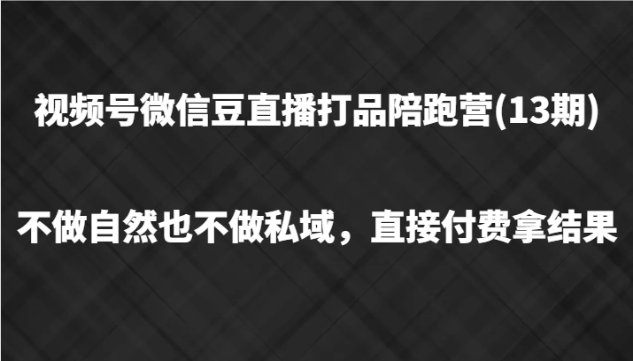 视频号微信豆直播打品陪跑(13期)，不做不自然流不做私域，直接付费拿结果-网创星球