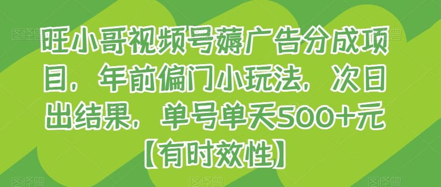 旺小哥视频号薅广告分成项目，年前偏门小玩法，次日出结果，单号单天500+元【有时效性】-网创星球