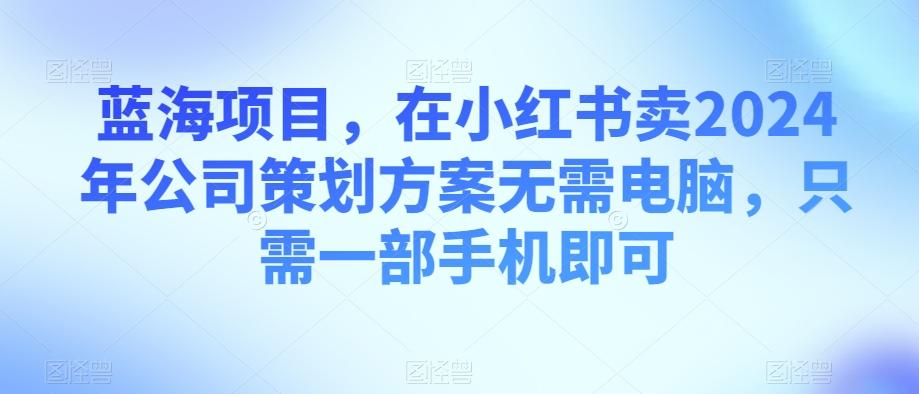 蓝海项目，在小红书卖2024年公司策划方案无需电脑，只需一部手机即可-网创星球
