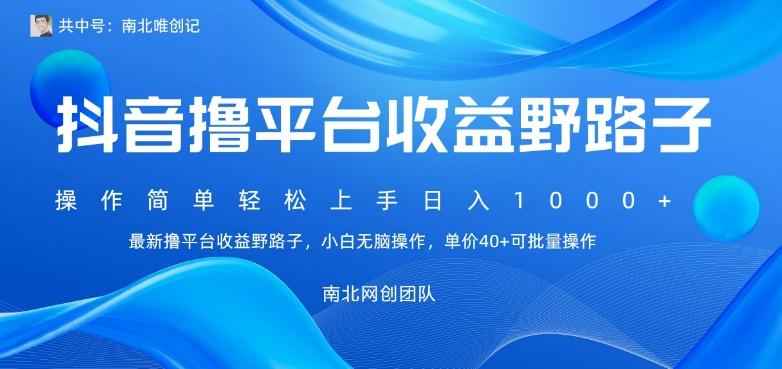 最新撸抖音平台收益野路子，操作简单，单价高，小白可无脑操作可日入1000+-网创星球