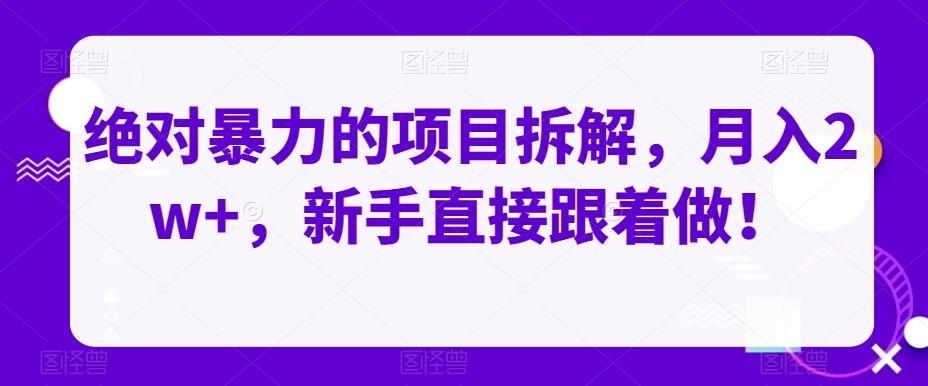 绝对暴力的项目拆解，月入2w+，新手直接跟着做！-网创星球