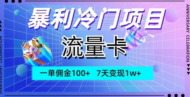 暴利冷门项目，流量卡，一单佣金100+，7天变现1w+-网创星球