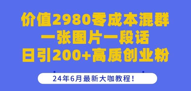 价值2980零成本混群一张图片一段话日引200+高质创业粉，24年6月最新大咖教程【揭秘】-网创星球