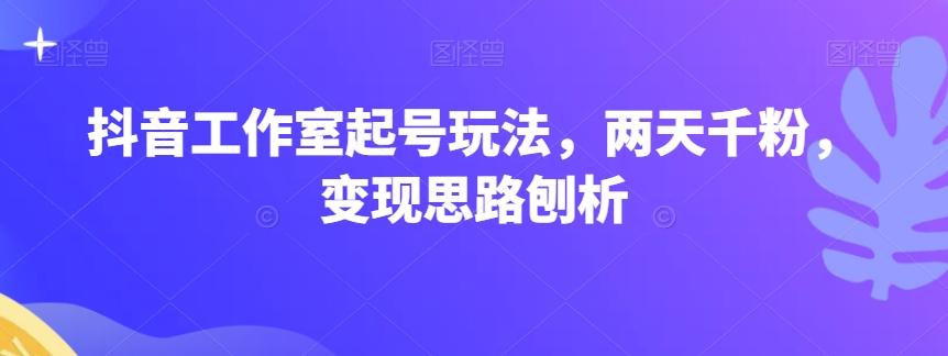 抖音工作室起号玩法，两天千粉，变现思路刨析-网创星球